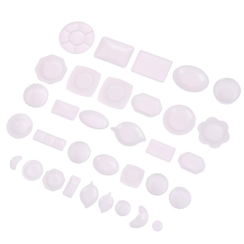 33Pcs/Set Dollhouse Miniature Trays Plates Doll Mini Food White Dishes Tableware