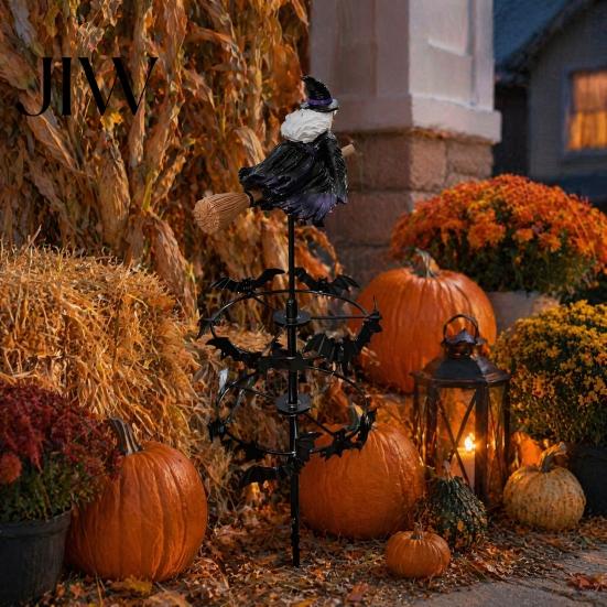 Spinning Garden Stakes for Outside Witch Wind Spinner, Halloween Resin Statue Stake, Spooky Bats Decorative Yard Fall And Spinner Outdoor Art