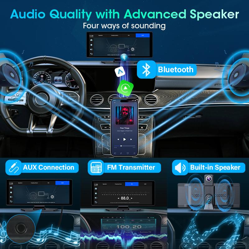 10.26" 4K Dash Cam ADAS Wireless Carplay & Android Auto Car Dvr 360 ° Rotation Dual Lens Dashboard Video Recorder 24h Park AUX