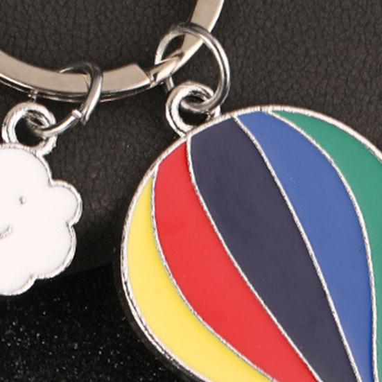Llavero Colgante Esmalte Arcoíris Globo Aerostático Encanto Portallaves con Nube Sonriente Accesorio Decorativo para Mochila