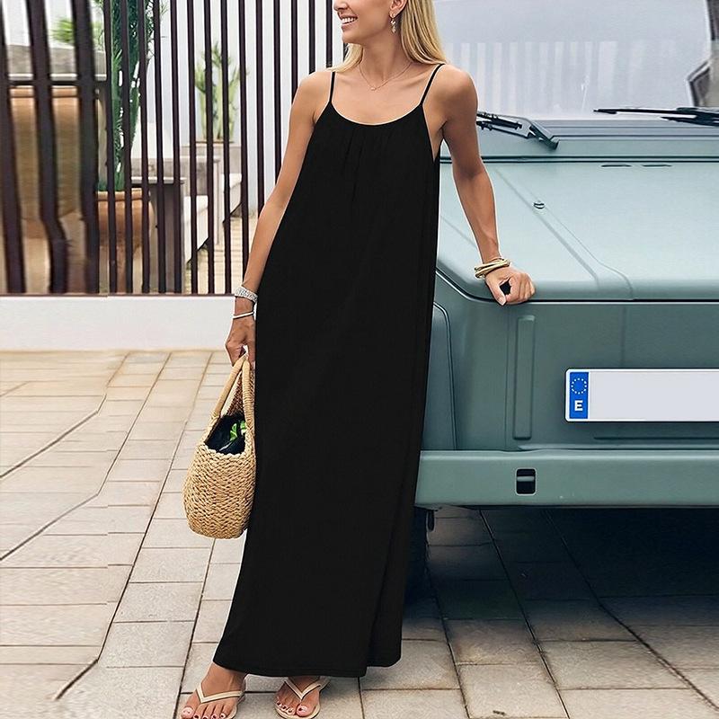 European and American women's clothing, new spring models, fashionable solid color backless suspender holiday dress dress