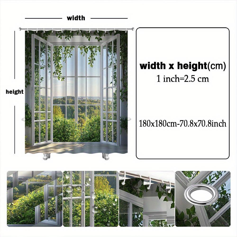 Tranquil Sunny Shower Curtain With Lush Forest View Includes 12 Hooks, Machine Washable Bathroom Decorative Shower Curtain