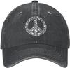 Peace Symbol Distressed Denim Baseball Cap Vintage Washed Adjustable Hippie Hat Casual Hat Unisex