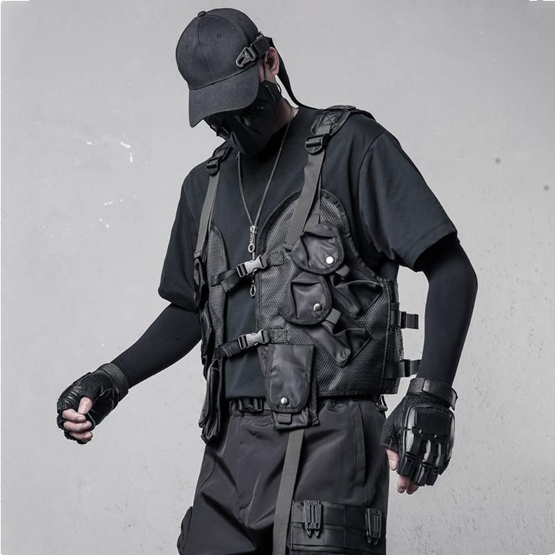 Gilet tattico funzionale impermeabile da esterno con tasche cargo da uomo e donna, stile techwear, senza maniche