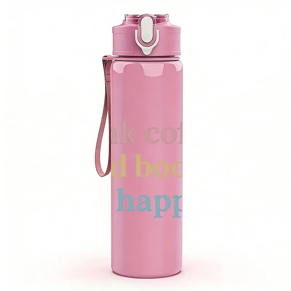 1PC Drink Coffee Read Books Be Happy Text 750ml Color Plastic Sports Water Bottle Leakproof Flip Straw Lid Suitable for Sports Office Home Use