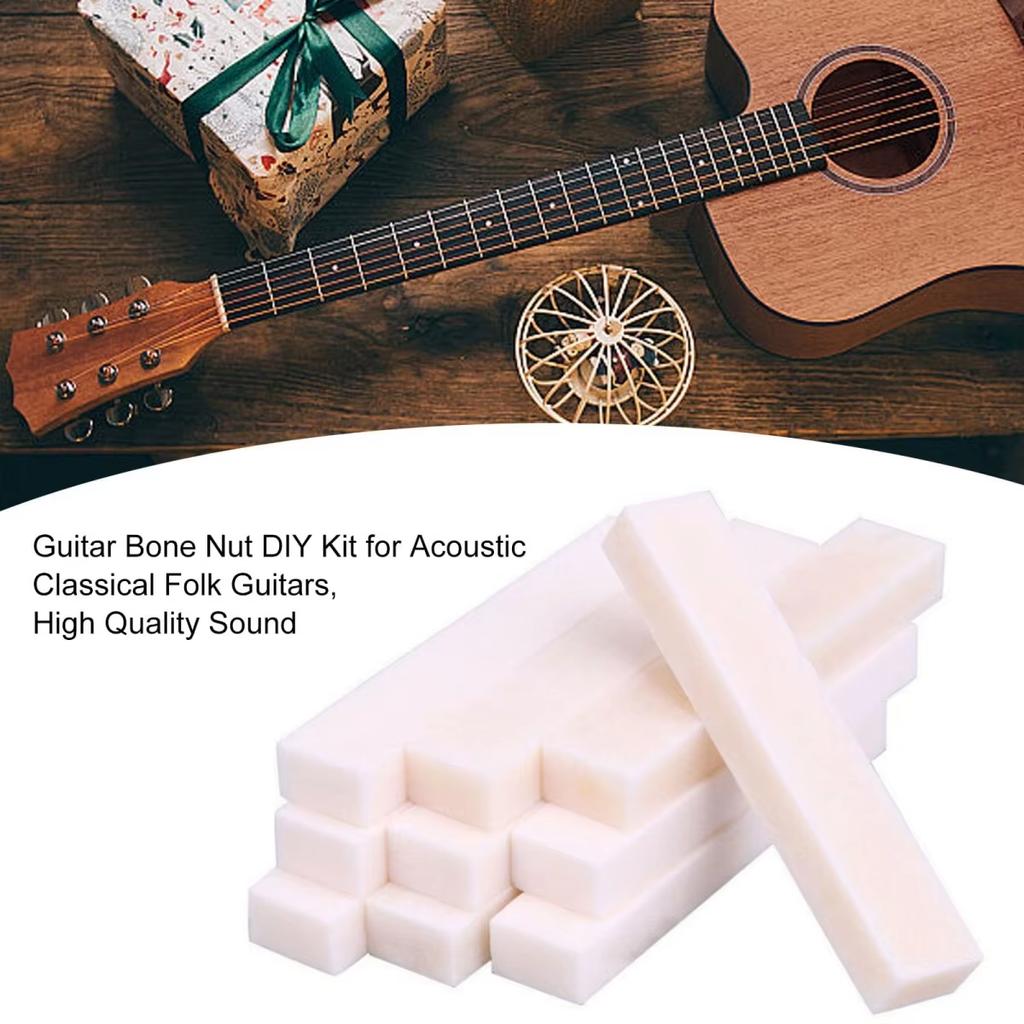 Acoustic Guitar Blank Bone Nut Saddles Unslotted Buffalo Bone Bridge Nuts for Guitar Banjo Ukulele Instrument Parts Replacement