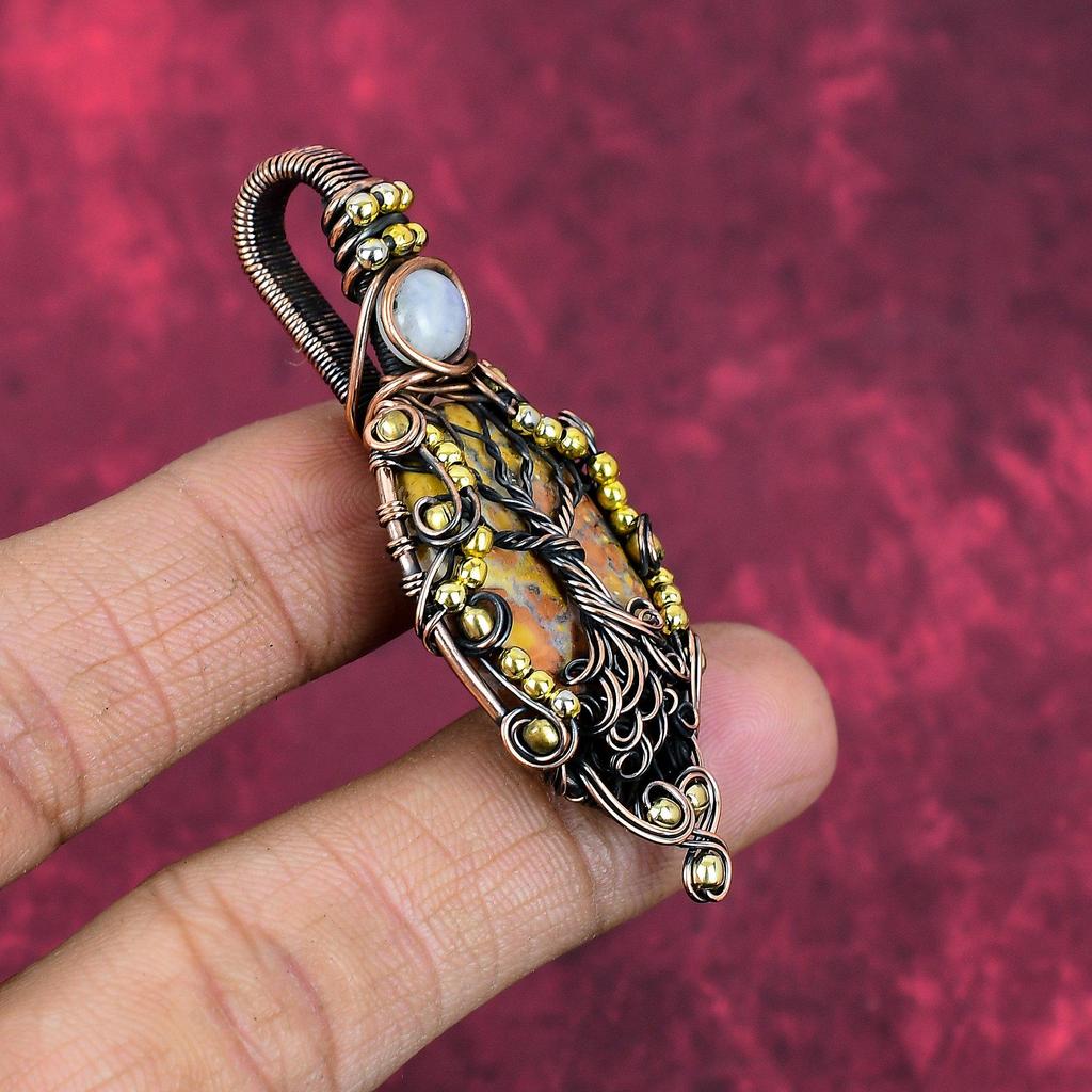 Tree of life maligano jasper pendant copper wire wrapped gemstone jewelry rainbow moonstone pendant handmade unique pendant anniversary gift