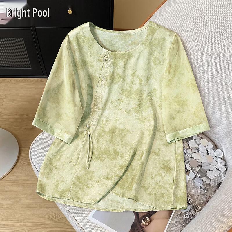 Women s New Chinese Style Textured Loose Short Sleeve Blouse S