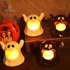 Halloween Home Ornament Ghost Candle Holder with LED Candle, Cute Tea Light Night Holder, Spooky Tabletop Decoration for Indoor Decor, Holiday
