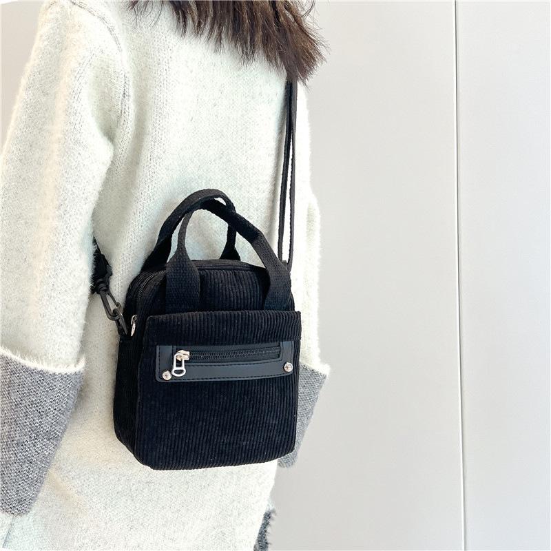 Fashion simple corduroy small square bag 2025 new fashion simple shoulder messenger bag casual retro handbag