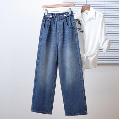 DIMANAF 2025 Übergröße Herbst Damen Jeanshosen Denim Weiblich Elastisch Basic Blau Hohe Taille Hosen Übergröße Mode Neue Hosen 5XL