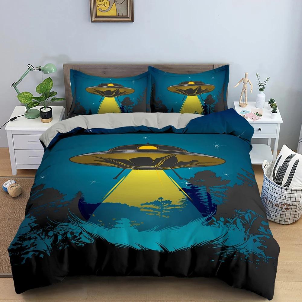 UFO Muster Bettbezug Set Mysteriöser Alien 3D Druck Polyester Bettdeckenbezüge King Size für Kinder Jungen Mädchen Teenager Bettwäschesets
