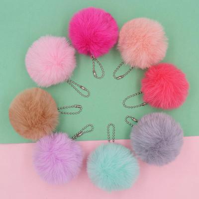 6cm Pom-Pom Plush Ball Beaded Keychain - Faux Rabbit Fur, Ideal for Bags, Keys, Earphone Cases
