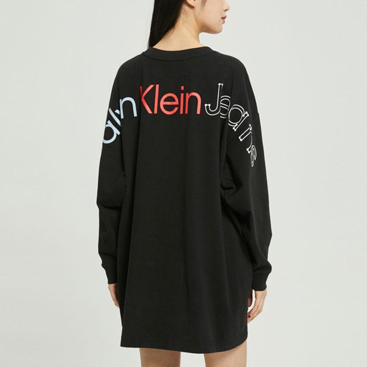 Calvin Klein Cotton Heart Letter Print Long Sleeve Dress Women Dresses Black J218677-BEH