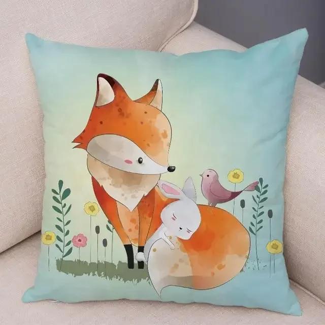 Cute Cartoon Giraffe Fox Reindeer Pillow Cover Nordic Children's Room Decoration Sofa Home Animal Cushion