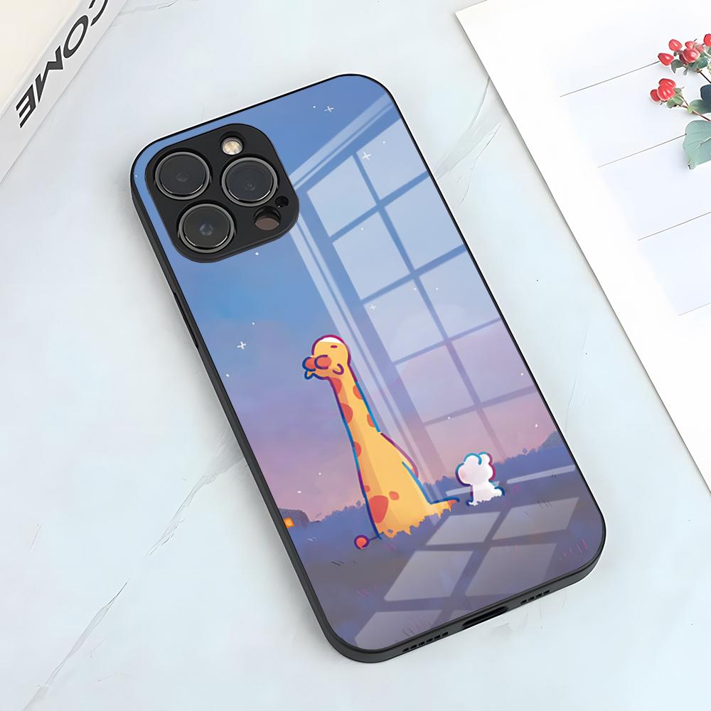 Cute Giraffe Phone Case For IPhone 17 Pro Max 15 Pro 16 14 Plus 12 13 Mini 11 Pro Shockproof Glass Cover