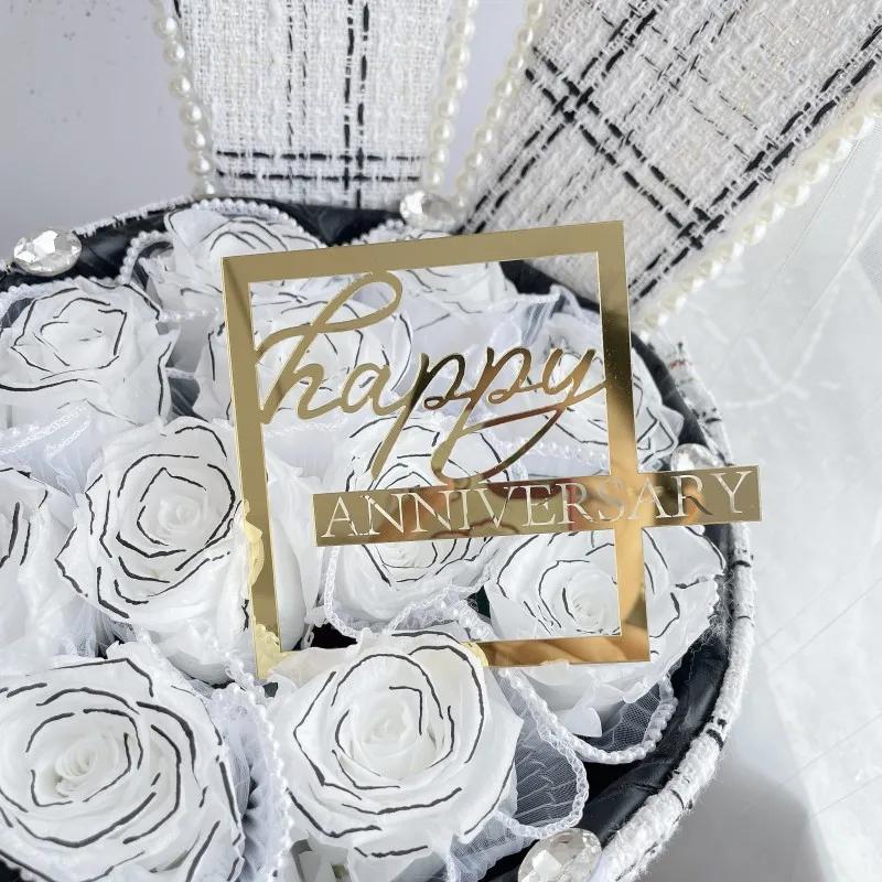 Side Rose Gold Happy Birthday Party Cake Toppers Acrylic Birthday Cake Topper for Baby Birthday Party Cake Decorating Supplies