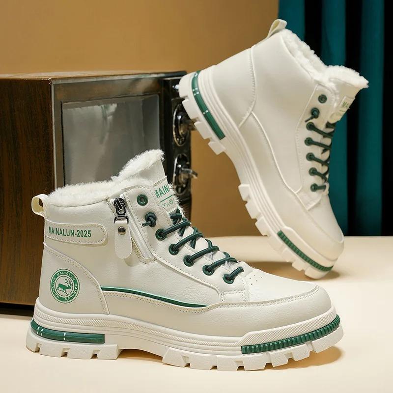 Winter Men High-top Boots Fashionable Leather Casual Boots Thickened Plush Warm Cotton Shoes Outdoor Non Slip Snow Boots for Men