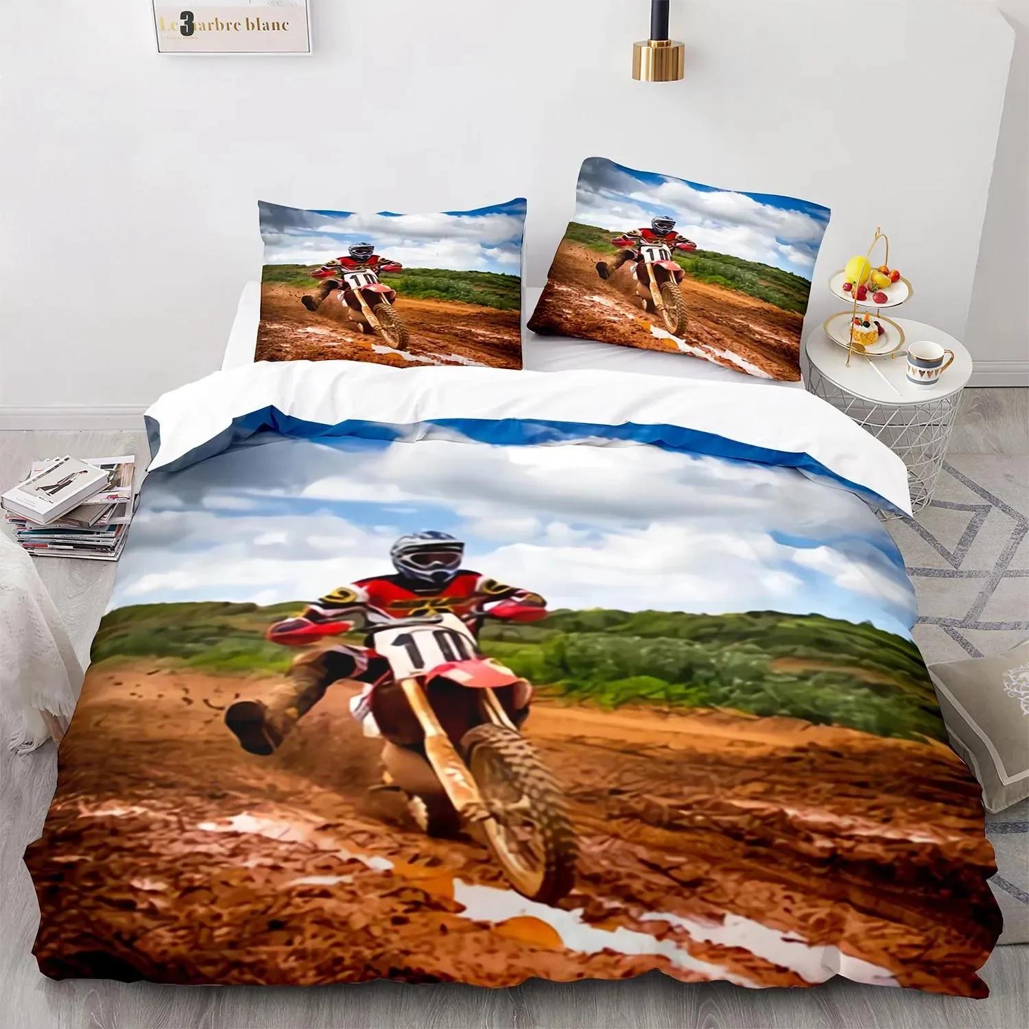 

3D Print Extreme Sport Off-Road Stunt Motorcycle Comfortable Duvet Quilt Cover Pillowcase Bedding Set Decoration Home Textile 70x133cm 2pcs