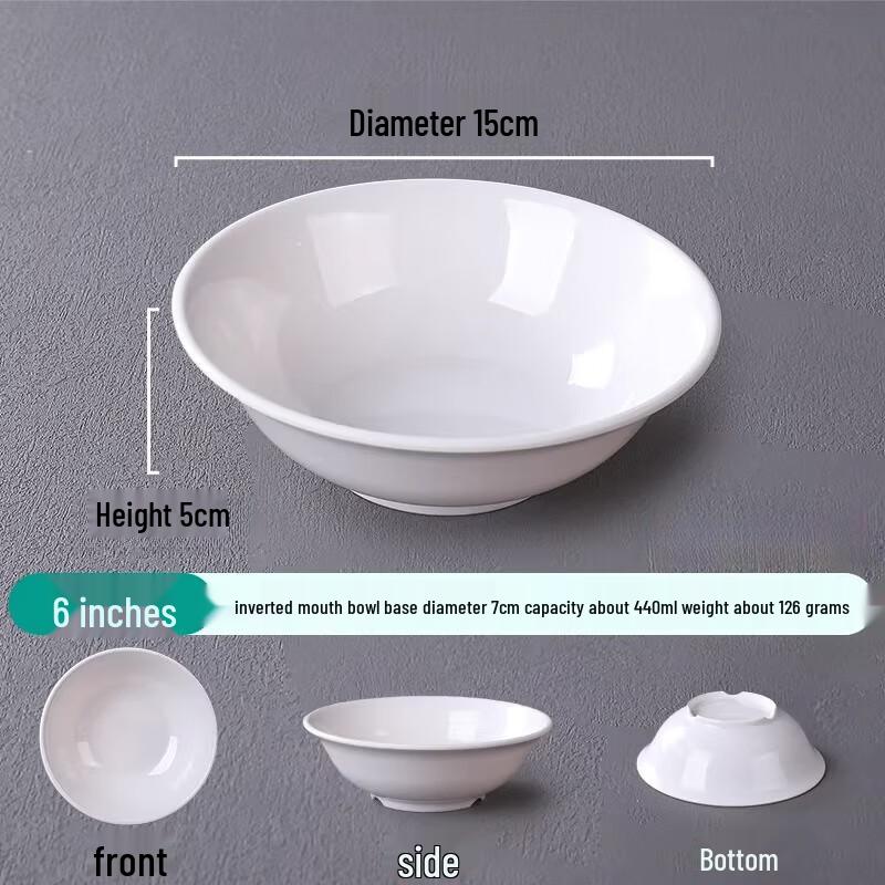 Melamine 6-inch Reverse Mouth Ramen & Soup Noodle Bowl