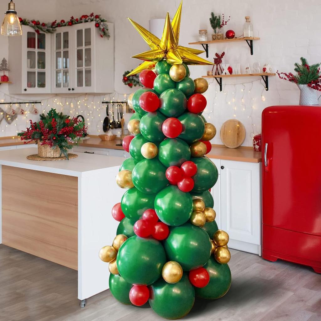 91pcs Golden Green and Golden Wreath Balloon Tree Set for Christmas and Birthday Party Decoration