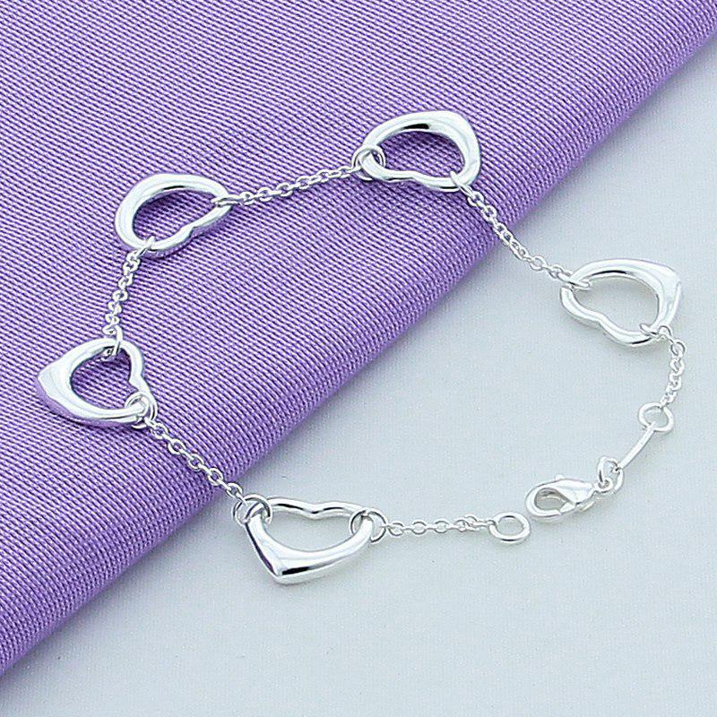 Silver-Plated Korean Style Five-Petal Flower Jewelry Set: Bracelet, Necklace, Earrings, Ring (T117)