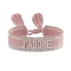 Rhinestone Embroidery Woven Bracelets Adjustable Rope Stackable Bangle For Women