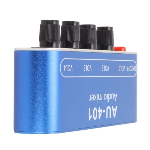 Portable Stereo Line Mixer, DC 12V 4-Channel 3.5mm Sound Selector Amplifier for Microphones, Guitars, Keyboards, Stage Submixers, etc.