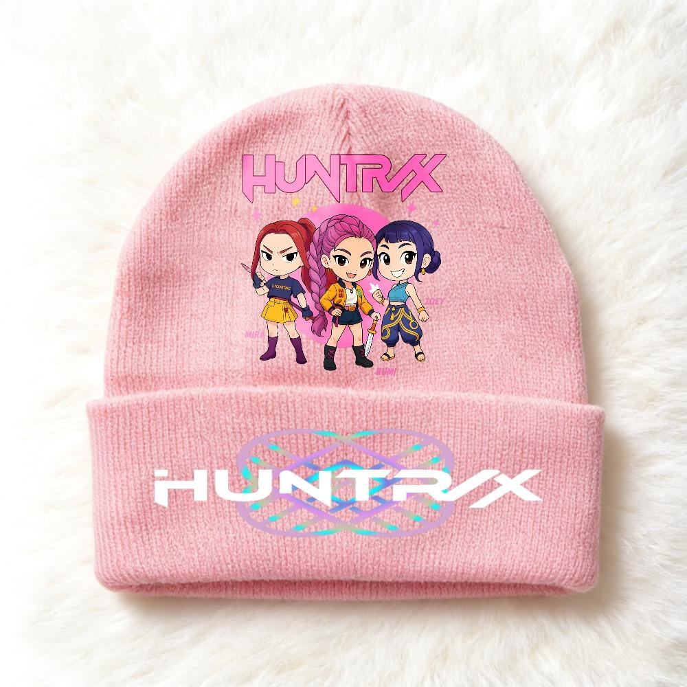 Berretto lavorato a maglia per bambini con stampa Anime Kpop Demon Hunters, Filato di lana, Stagione autunnale, Stagione fredda, Cappello alla moda per bambini, Copricapo, Abbigliamento