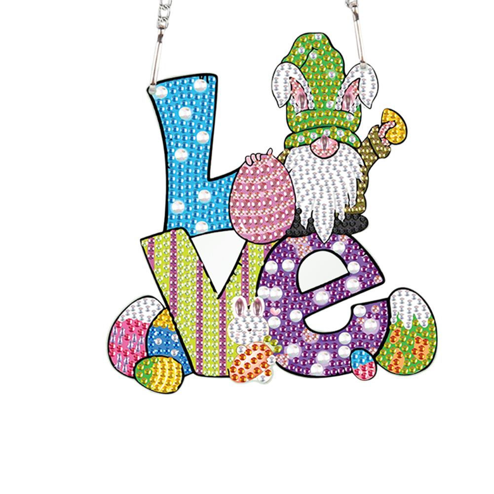Special Shape Easter Rabbit Wreath Rhinestone Diamond Art Pendants Diamond Painting Hanging Pendant for Garden Window Decor