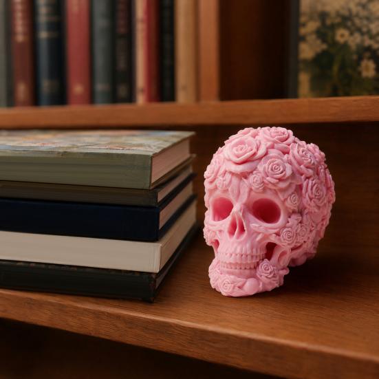 3D-gedruckte Rosen-Schädel-Figur, Langlebige Kunststoff-Gothic-Schädel-Blumen-Skulptur mit Detaillierter Blütenblatt- und Knochenstruktur, Mattes Finish Halloween-Dekoration Geschenk