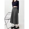 Gray Woolen Pleated Midi Skirt for Plus-Size Women - High-Waist Autumn Design