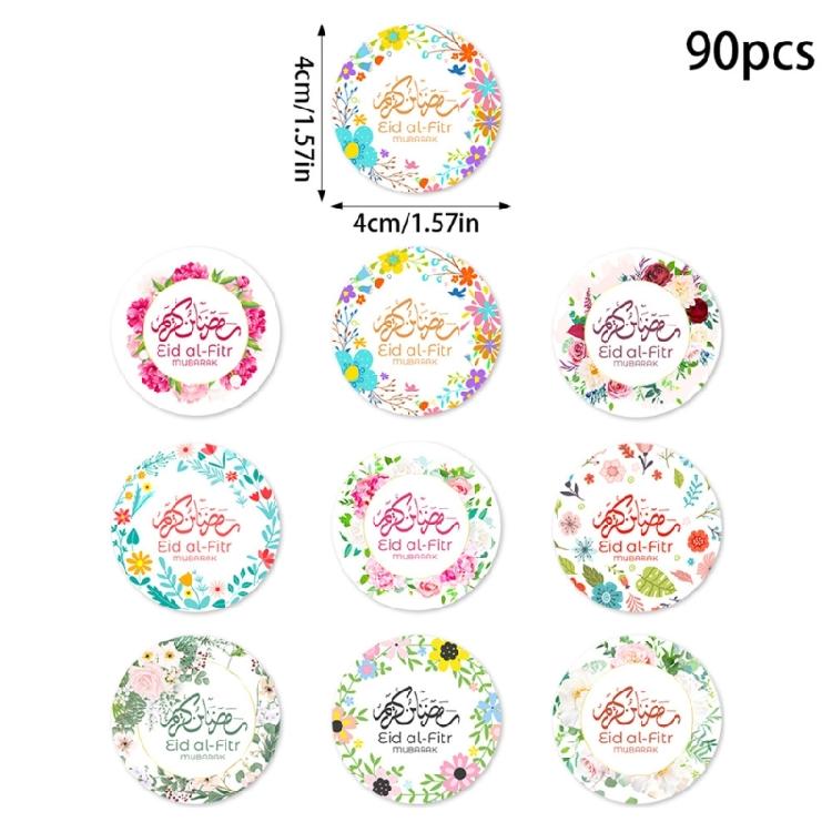 90 Counts Eid Mubarak Wrapping Sticker 40mm Round Wrapping Label for Laptops Phone Case Seal Envelope Card Decoration