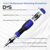Ratchet Screwdriver with Non-Slip Handle High Strength 180-Degree Pivoting Adjustable Angle 13-in-1 Multi-functional Screwdriver