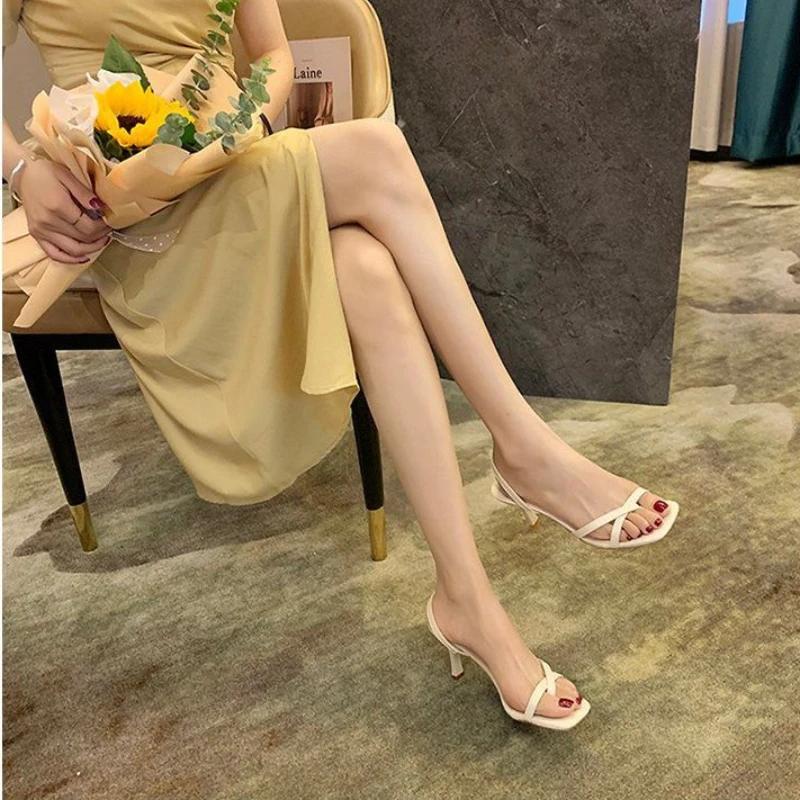Women's Open-toe Sandals New Summer Fashion Simple Thin Strap Spaghetti Heel Sexy High Heels Back Heel Hundred Comfortable Shoes