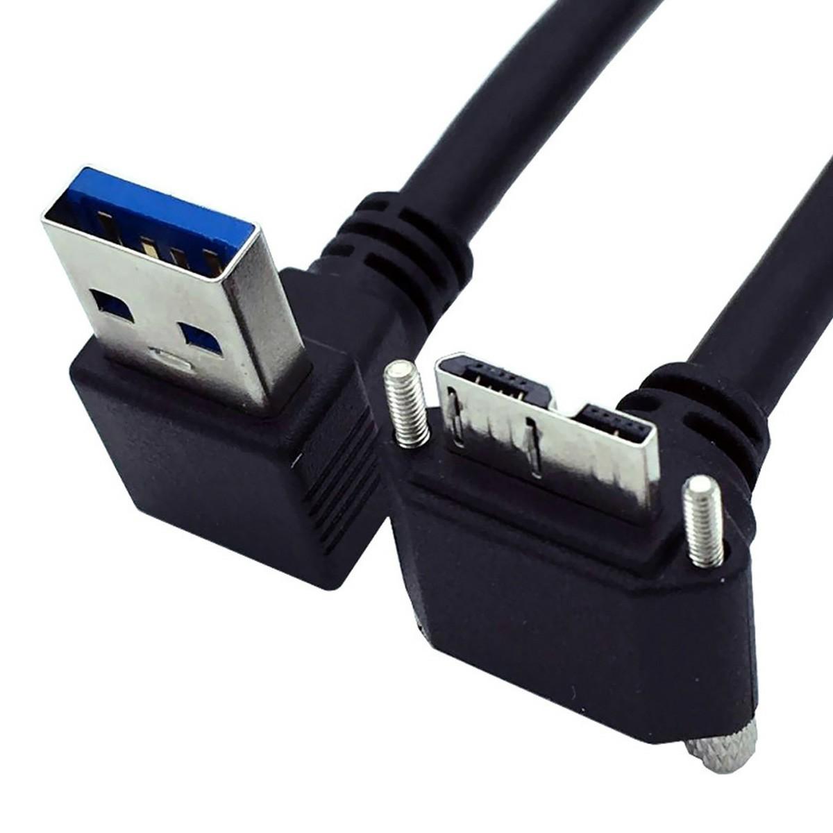 

U3-078-DN 90 Degree Down Angled USB 3.0 A Male to Micro-B 3.0 Plug Angled Locking Screw Panel Cable 25cm As Shown A