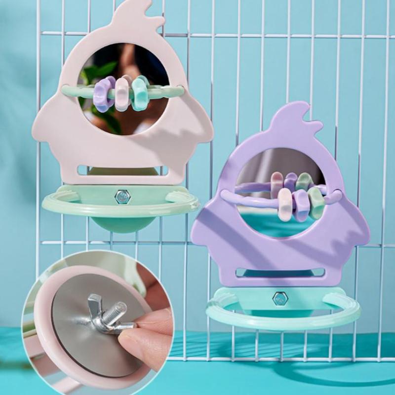 Interactive Little Bird Relieve Boredom Mirror Toy Parrot Grinding Teeth Stand Pole Stand Gnawing Bird Toy Birdcage Accessories