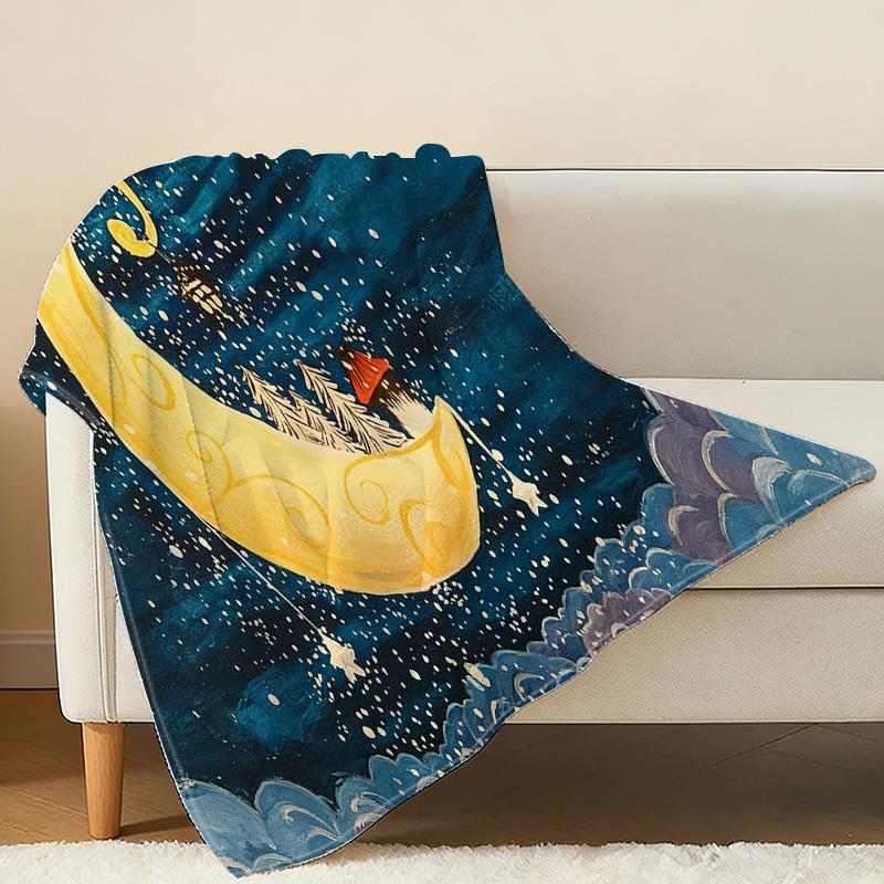 Dreamy Moonlit Night Flannel Blanket Soft, Skin-Friendly, Warm & Cozy, Pilling-Resistant, All-Season for Postpartum Care & Home Casual Use