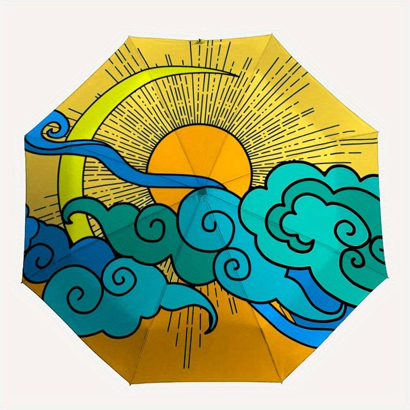 

1pc Sunset, Clouds Pattern Automatic Open/Close Umbrella, Umbrella with cartoon Design, Portable Compact Umbrella for Men & Women, Good Holi