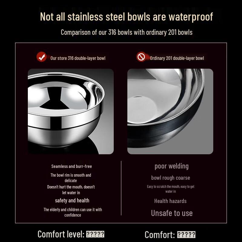 Jingqingfu 316 Stainless Steel Double-Layer Insulated Bowl