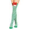 Christmas Red and Green Striped Knee Socks for Women In Ins College Style Bow Hairball Cotton Knee Protector Long Socks Trendy
