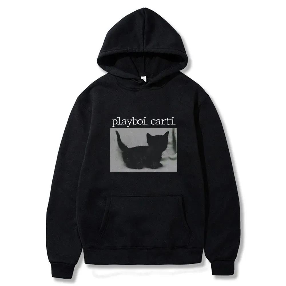 Playboi Carti Oversize Hip Hop Hoodie Cute Cat Print Hoodies Cotton Sweatshirt Fashion Mens Tops Women Winter Streetwear Moto