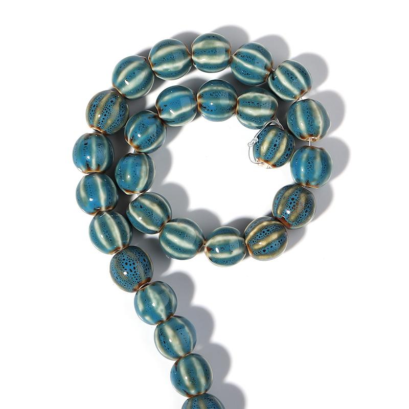 

1 Strand Pumpkin Shape Stripe Ceramic Beads Colorful Floral Glaze Loose Spacer Beads For Jewelry Making DIY Necklace Accessories синий