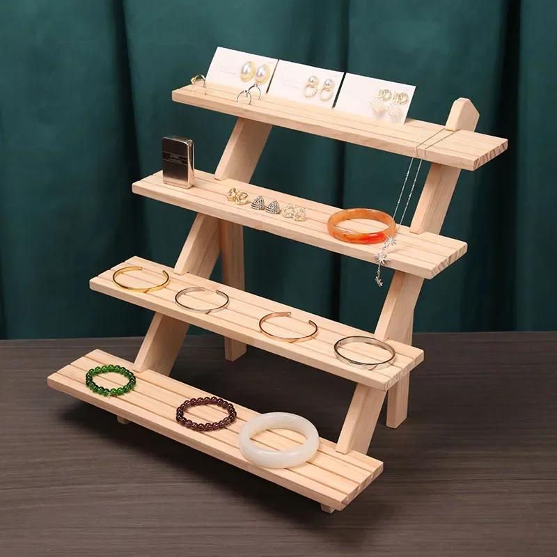 Stall Counter Solid Wood Ladder Jewelry Display Stand Ring Cardboard Ring Doll Storage Shelf Display Shelf