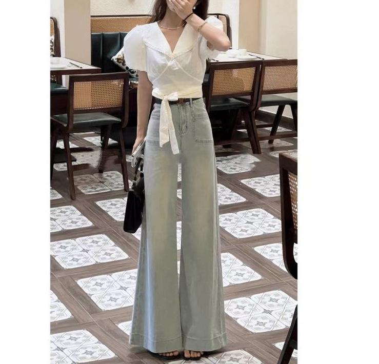 Korean Style Petite High-Waist Wide Leg Jeans - Women s Slimming, Loose Fit Long Pants Small