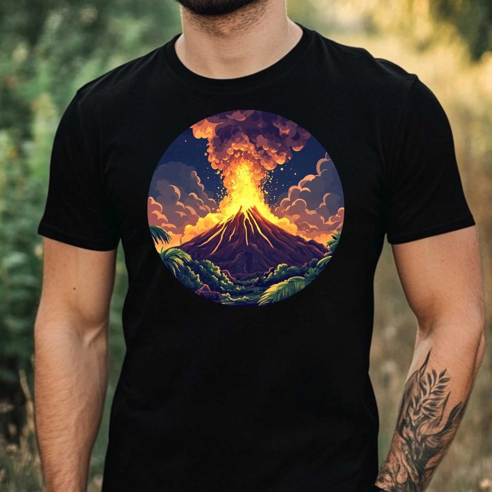 T-Shirt Herren Ausbrechender Vulkan Motiv Baumwolle Größe XS bis 5XL L