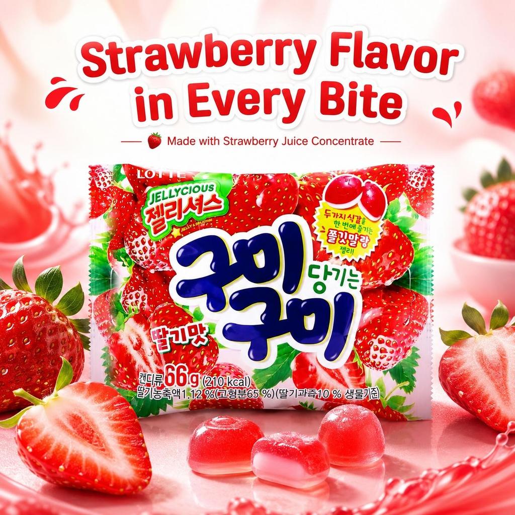Caramelle Morbide al Gusto di Fragola Lotte 66g 5pz | Gusto Ricco di Fragola, Consistenza Gommosa, Snack Pratico