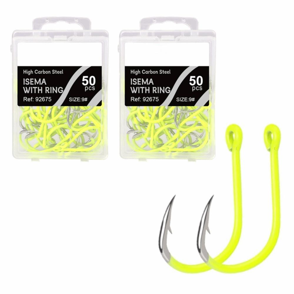 100PCS Fluorescent Green Octopus Fishing Hooks Fishing Accessories Catfish Bass Tuna Walleye Trout