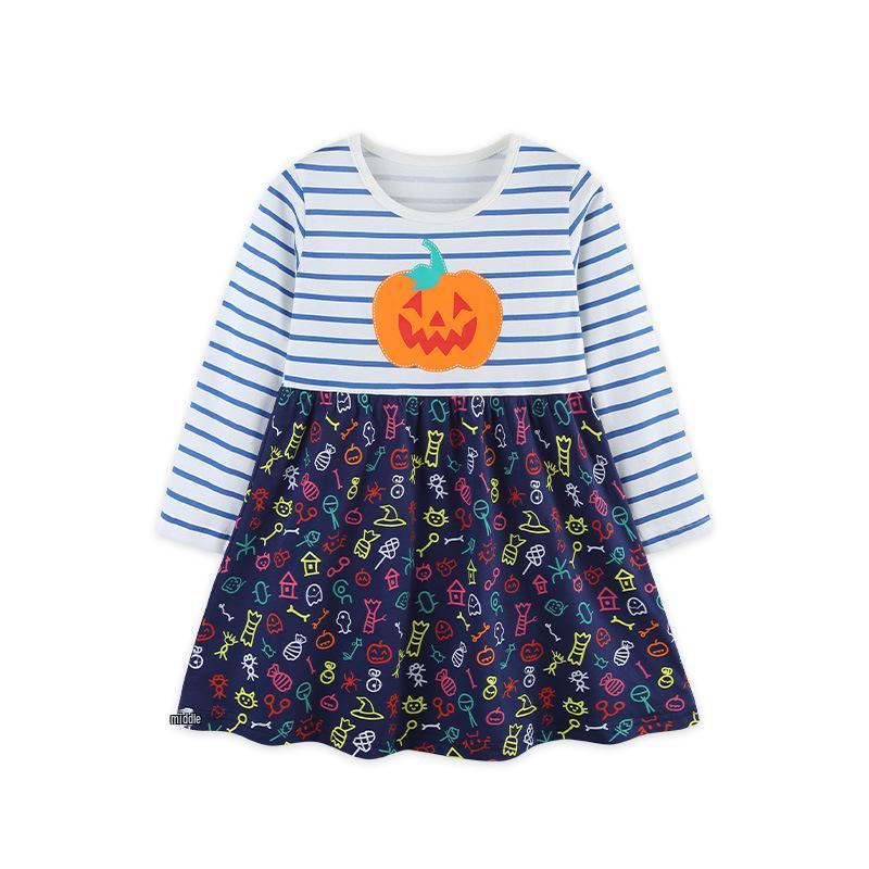 Autumn Girls Princess Long-Sleeve Cartoon Dress - European Style Halloween Toddler Outfit 5 Years (115 cm)