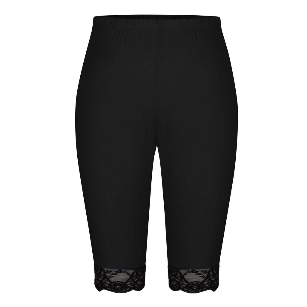 Women's Fashion Large Solid Color Shorts Lace Splicing Bottom Pants With Elastic Waist Sports And Leisure Pants